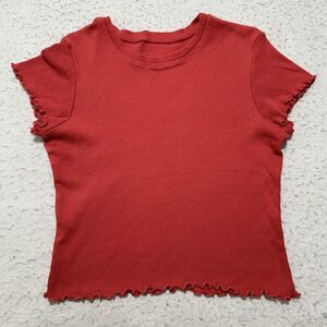 J. Galt Women's One Size Coral Pink Short Sleeve Cropped Baby Tee Ruffle Hem Top